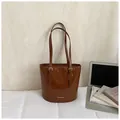 Brown vintage oil wax leather tote bag with FASHION & BAGS logo and shoulder strap - Brown No Pendant