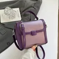 Chic purple small square bag with metallic texture and adjustable shoulder strap - Purple