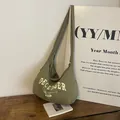 Army green nylon tote bag with retro 1996 lettering and adjustable shoulder strap - Green