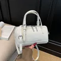 Chic white leather Boston bag with silver hardware and adjustable shoulder strap - No Pendant / White