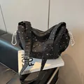 Black canvas tote bag with white star print and matching wide shoulder strap - Black without Pendant