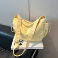 Light yellow canvas tote bag with silver star prints and adjustable shoulder strap - Yellow Without Pendant