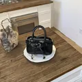 Chic black mini handbag in crinkled patent leather with silver star charms - Black (No Charm)