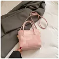 Pink textured crossbody bag for women with golden hardware and leather strap - No Pendant / Pink
