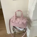 Pink lychee texture leather Boston bag with top handles and adjustable long shoulder strap - No Pendant / Pink