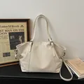 Chic cream white large capacity tote bag in soft faux leather with silver hardware - Rice White (No Pendant)