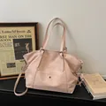Pink oversized faux leather tote bag with round metal buckle and soft texture finish - Pink Without Pendant