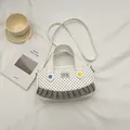 White polka dot square bag with lace trim, floral details and thin shoulder strap - Off White