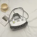 Silver mini crossbody bag with cute polka dots and checkered ruffle lace trim - Silver