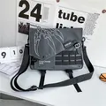 Gray nylon messenger bag with claw print and tactical straps for casual daily use - Basic Style / Gray