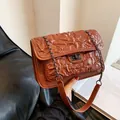 Quilted caramel brown crossbody bag with pleated leather texture and chain strap - Brown Large