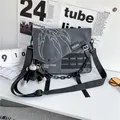 Dark gray messenger bag with white claw pattern, chain strap and gorilla keychain - With Chain and Gorilla / Gray