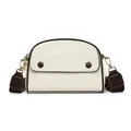 Chic cream leather shell bag with dark brown trim and wide shoulder strap - Off White