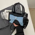 Chic black PU leather crossbody bag with blue bow and heart rhinestone buckle - Black with Blue