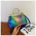 Chic laser gradient chain crossbody bag with geometric embossing and gold handles - Blue