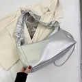 Chic silver metallic cloud bag with gathered pleated strap for women - Silver