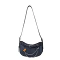 Retro Denim-Baguette-Tasche mit Lederschnalle und silbernen Ketten in Dunkelblau - Dunkelblau