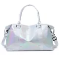 Holographic waterproof travel bag with large capacity and adjustable white shoulder strap - Pearlescent White