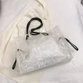 Graffiti transparent PVC tote bag with black double-stitched leather handles - White