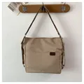 Chic beige multi-pocket nylon tote bag with wide straps for women in casual style - Khaki