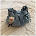 Light blue drawstring bucket crossbody bag with cute plush coffee cup charm - With Pendant / Blue