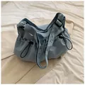 Light blue drawstring bucket crossbody bag with adjustable wide shoulder strap for women - No Pendant / Blue