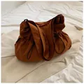 Caramel drawstring nylon crossbody bucket bag with wide shoulder strap in casual style - No Pendant / Brown