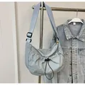 Sac à bandoulière bleu clair plissé en nylon avec sangle ajustable pour un style décontracté - Rose bonbon