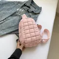 Pink quilted nylon chest bag for women with lightweight down-like texture and strap - Pink
