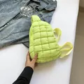 Quilted nylon crossbody bag in neon green featuring textured squares and adjustable strap - Green