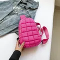 Rose red quilted nylon crossbody chest bag with adjustable strap and fluffy texture - Rose Red