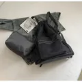 Black mesh drawstring backpack set with grey storage pouch for gym and travel - Backpack and Pouch Set / Gray