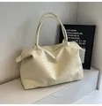 Bolso tote grande de cuero trenzado beige de estilo vintage con asas resistentes - Blanco Roto