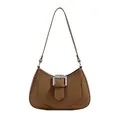 Sac porté épaule marron en cuir avec boucle argentée et design en forme de demi-lune - Café