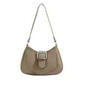 Sac sous le bras kaki en cuir grainé avec sangle décorative à boucle argentée - Brun Boue