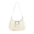 Sac hobo beige chic en cuir à motif litchi avec boucle argentée grand format - Blanc Cassé