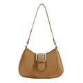 Sac sous le bras classique marron chameau avec boucle argentée et cuir grainé élégant - Fauve