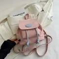 Pink mini casual backpack with blue drawstring and front zipper pocket for women - No Pendant / Pink