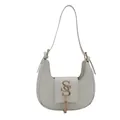 Sac hobo blanc en cuir demi-lune avec logo GS doré et délicats glands métalliques fins - Blanc