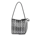 Bolso de hombro blanco con malla de lunares y lazo de satén negro para mujer moderna - Gris