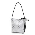 Bolso tipo cubo blanco con lunares para mujer con lazo negro y correa de hombro - Blanco Roto