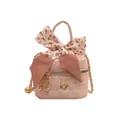 Mini pink quilted crossbody bag with golden flower clasp and leopard print silk ribbon - Pink Small