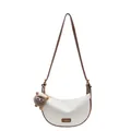 Witte halve maan schoudertas met bruine riem en een schattige pluchen hanger - Zonder Hanger Stijl / Broken Wit