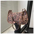 Stylish leopard print baguette underarm bag with zipper and crescent shape design - Dark Brown