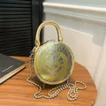 Sac bandoulière rond bicolore or et argent avec motif horloge créatif et chaîne élégante - Or