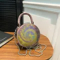 Sac à main rond holographique unique au design d'horloge avec bandoulière à billes - Métal canon