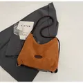 Sac fourre-tout marron en daim dépoli avec lanières en cuir foncé au style rétro chic - Sans Pendentif / Marron