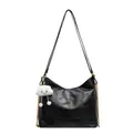Chic black patchwork leather tote with chain strap and cute cloud charm detail - Black