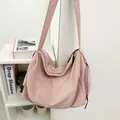 Sac bandoulière rose en nylon imperméable avec grande capacité et sangle large - Rose