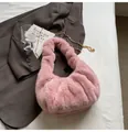 Pink plush faux fur crossbody bag with gold chain strap and stylish cloud pleats - Pink